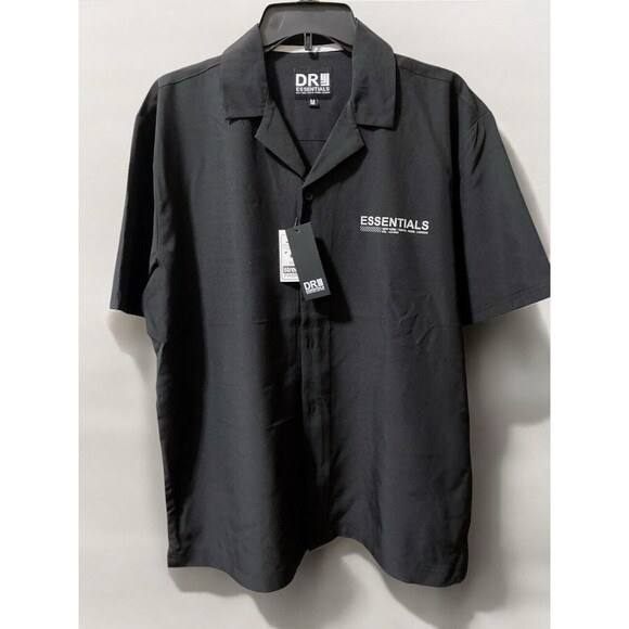 Dr Essentials Black Button Front Shirt Size Men's Medium Short Sleeve New - Picture 1 of 2